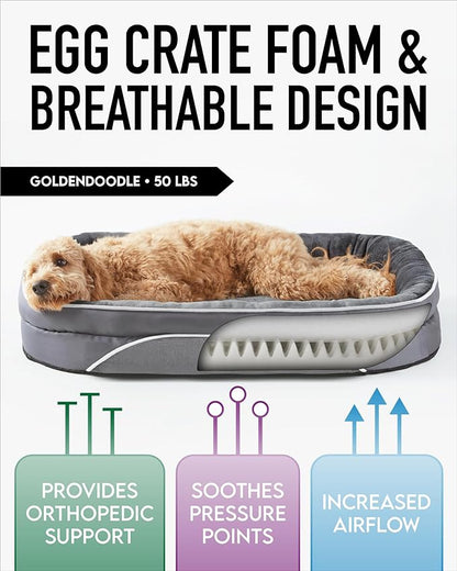 Orthopedic Dog Bed for Extra Large Dogs, Dog Couch Design with Egg Foam Support, Removable, Machine Washable Plush Cover and Non-Slip Bottom with Four Sided Bolster Cushion (Gray)