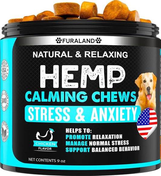 FURALAND Hemp Calming Chews for Dogs - Dog Calming Chews - Anxiety Relief Treats - Dog Calming Treats - Hemp Oil - Sleep Calming Aid - Advanced Calming Health Joint Support Supplement - Made in USA