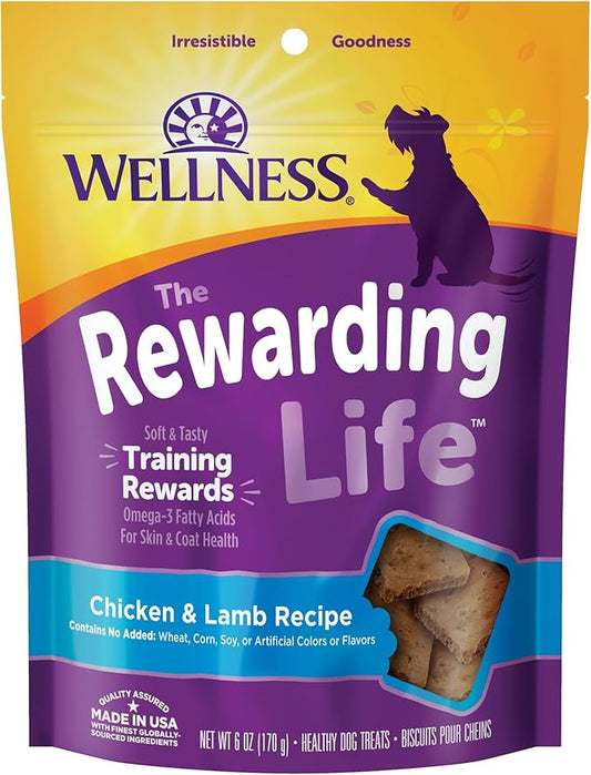 Wellness Rewarding Life Grain-Free Soft Dog Treats, Made in USA with Healthy Ingredients, Ideal for Training (Chicken & Lamb Recipe, 6-Ounce Bag)