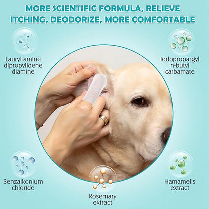 Dog Ear Wipes.Ear Cleansing Finger Wipes for Cats & Rabbit | Sooths & Deodorizes |Grooming Kit Care for Pets Ears. 50 Disposable Wipes.