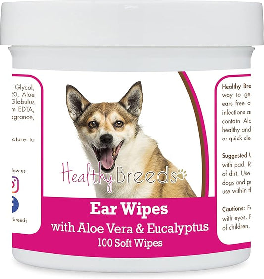 Healthy Breeds Norwegian Lundehund Ear Cleaning Wipes with Aloe & Eucalyptus for Dogs 100 Count