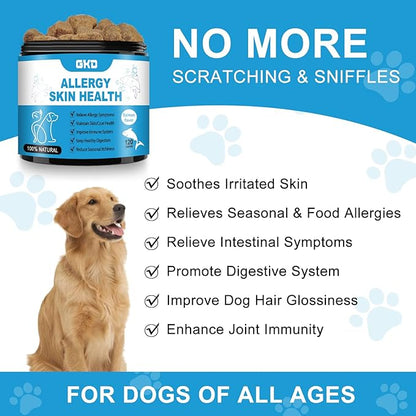 Dog Allergy Relief Chews, Omega 3 Salmon Fish Oil Probiotic Supplement Dogs Itch Relief for Anti-Itch, Hot Spots, and Seasonal Allergies (Salmon)
