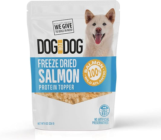 Dog for Dog Freeze Dried Dog Toppers for Dry Food - Protein Wild Atlantic Salmon Freeze Dried Dog Food Toppers for Picky Eaters | Dog Treats & Meal Mixer with Natural Ingredients | Made in USA - 8 OZ