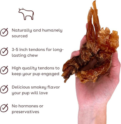 Pupford Beef Tendon Chews for Dogs | Cleans Teeth, Teaches Proper Chewing & Contains Glucosamine to Help Joints | Extra Thick, Long-Lasting, Natural Ingredients, Low Calorie (Thick, 5 Count)