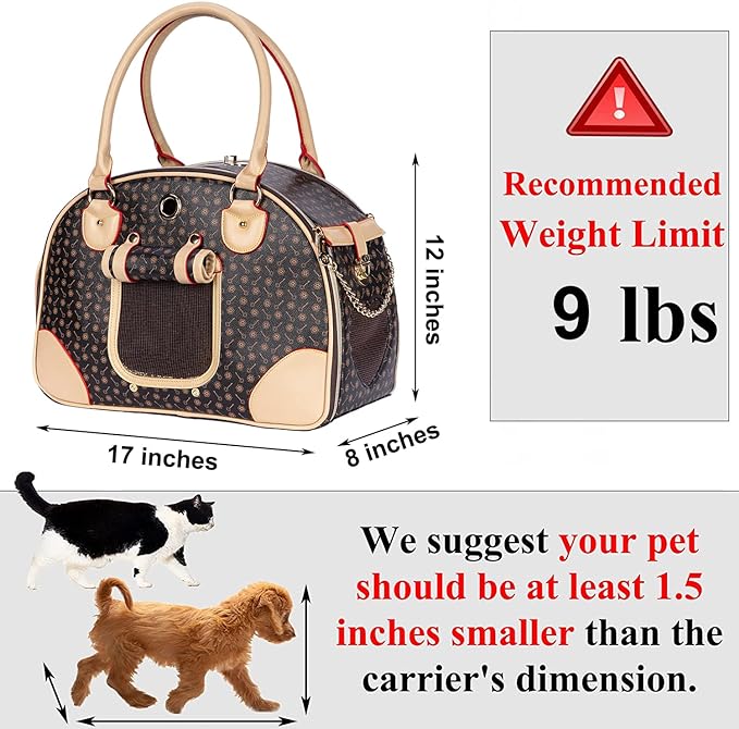 Adriene's Choice Luxury Pet Carrier, Puppy Small Dog Carrier, Cat Carrier Bag, Waterproof Premium PU Leather Carrying Handbag for Outdoor Travel Walking Hiking Shopping…