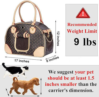 Adriene's Choice Luxury Pet Carrier, Puppy Small Dog Carrier, Cat Carrier Bag, Waterproof Premium PU Leather Carrying Handbag for Outdoor Travel Walking Hiking Shopping…