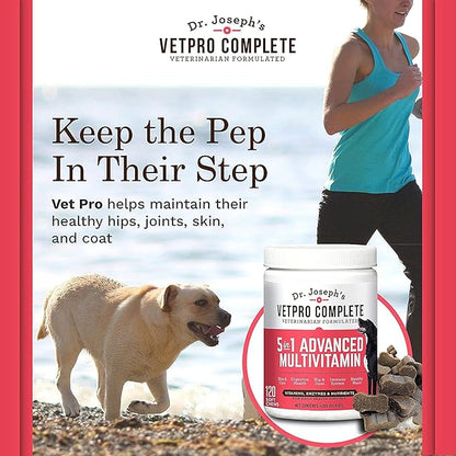 VetPro Dog Vitamins and Supplement Soft Chews with Probiotics, 120 Count, 5 in 1 Chewable Multivitamin for Puppy to Senior with Glucosamine for Hip and Joint Health, Immune System and Allergy Support