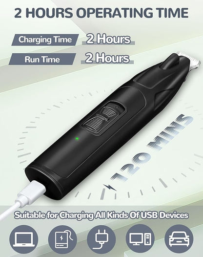 Dog Clippers for Grooming, 2 Speed Dog Paw Trimmer with LED Light, Rechargeable Low Noise Pet Shaver for Trimming Dogs Cats Hair Around Paws, Eyes, Ears, Face, Rump (Black)