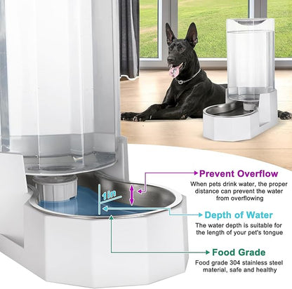 RIZZARI Automatic 8L Gravity Pet Water Dispenser with Stainless Steel Bowls, 100% BPA-Free,Safe and Large Capacity, Suitable for Small and Medium-Sized Cats and Dogs (8L Without Filter)