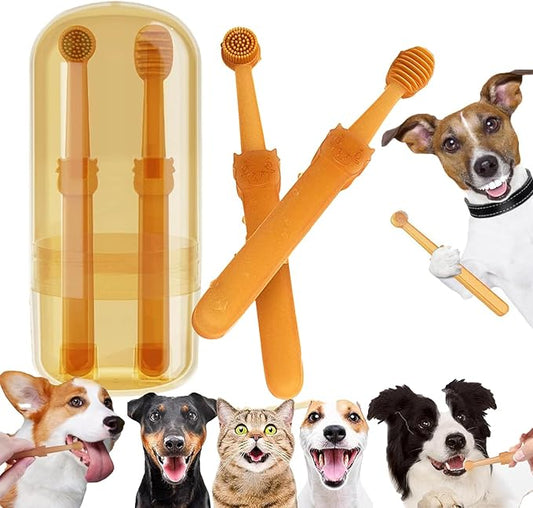 2Pcs Nano Silicone Dog Toothbrush Kit with Storage Box, Soft Dog Cat Tooth Brushing Kit Nanoflex Pet Toothbrush with Tongue Scraper | Easy to Handle | Deep Clean for Toothbrush for Dogs Cat