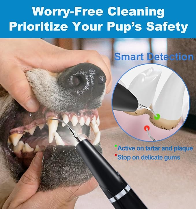 Dog Plaque and Tartar Remover - Dog Teeth Cleaning Kit, Dog Dental Tools to Remove Plaque and Tartar, Ultrasonic Dog Tooth Tartar Remover Tool with Intelligent Detection and LED Light, Black