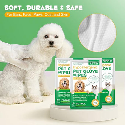Pet Grooming Gloves Wipes, Hygienic Wipes for Dogs & Cats, Cleaning & Deodorizing Pet Bathing Wipes, No Rinse Puppy Extra Thick Paw Wipes, Dog Cleaning Gloves for Butt, & Body (6PCS-Grooming Wipes)