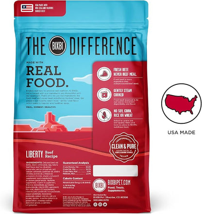 BIXBI Liberty Grain Free Dry Dog Food, Beef, 4 lbs - Fresh Meat, No Meat Meal, No Fillers - Gently Steamed & Cooked - No Soy, Corn, Rice or Wheat for Easy Digestion - USA Made