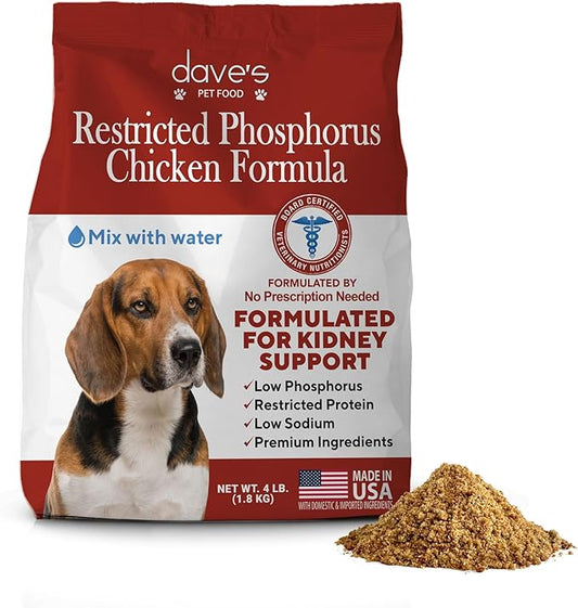 Dave's Pet Food Kidney Support for Dogs with Renal Support (Chicken Formula Crumble) Non-Prescription Low Phosphorus Restricted Diet Dog Food, Added Vitamins Minerals Taurine, Vet Formulated, 4 lb