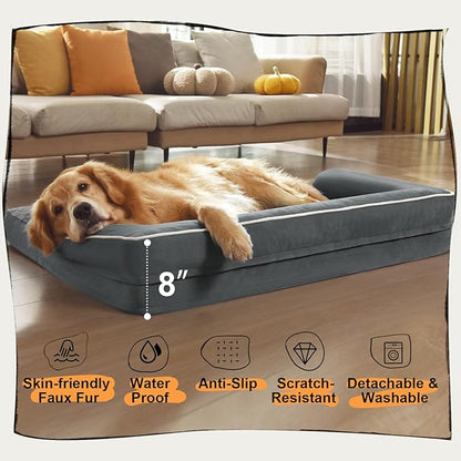 Large Dog Bed Orthopedic Washable: Dog Bed with Waterproof Cover and Removable Bolster, Egg Foam Couch Sofa for Medium XXXlarge Dogs