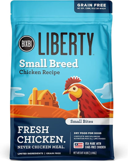 BIXBI Liberty Small Breed Grain Free Dry Dog Food, Chicken, 4 lbs - Fresh Meat, No Meat Meal, No Fillers - Gently Steamed & Cooked - No Soy, Corn, Rice or Wheat for Easy Digestion - USA Made