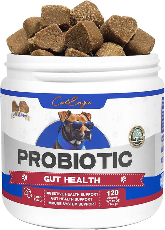 Probiotics for Dogs, Organic Pumpkin with 6 Digestive Enzymes, Providing Probiotics for Gut Flora, Digestive Health, Occasional Diarrhea, 120 Count Lamb Flavor