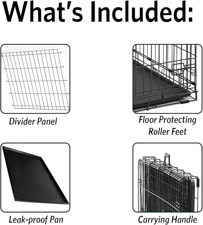 MidWest Homes for Pets Ultima Pro Series 48" Dog Crate | Extra-Strong Double Door Folding Metal Dog Crate w/Divider Panel, Floor Protecting "Roller Feet" & Leak-Proof Plastic Pan