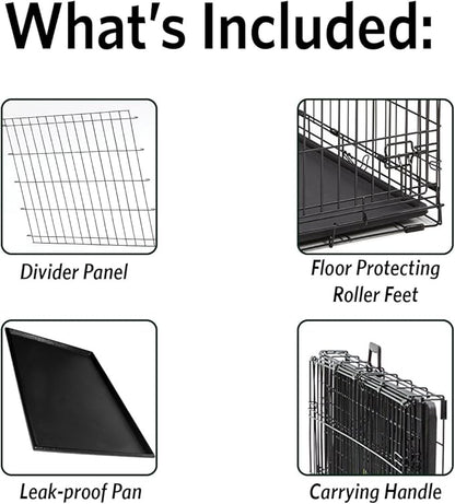 MidWest Homes for Pets Ultima Pro Series 48" Dog Crate | Extra-Strong Double Door Folding Metal Dog Crate w/Divider Panel, Floor Protecting "Roller Feet" & Leak-Proof Plastic Pan