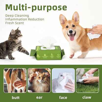 Unscented Dog Grooming Wipes for Cleaning and Deodorizing, Natural Plant Formula Pet Wipes for Dogs Cats on Paws Butt Face Body, Doggie Wipe Fragrance Free 100 Count