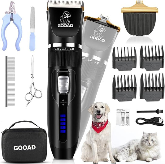 Dog Clippers Grooming Kit and Paw Trimmer,Cordless,Low Noise, Electric Quiet,Rechargeable, Dog Trimmer Grooming, Pet Hair Clippers for Thick Coats,Shaver for Small and Large Dogs Cats(Black)