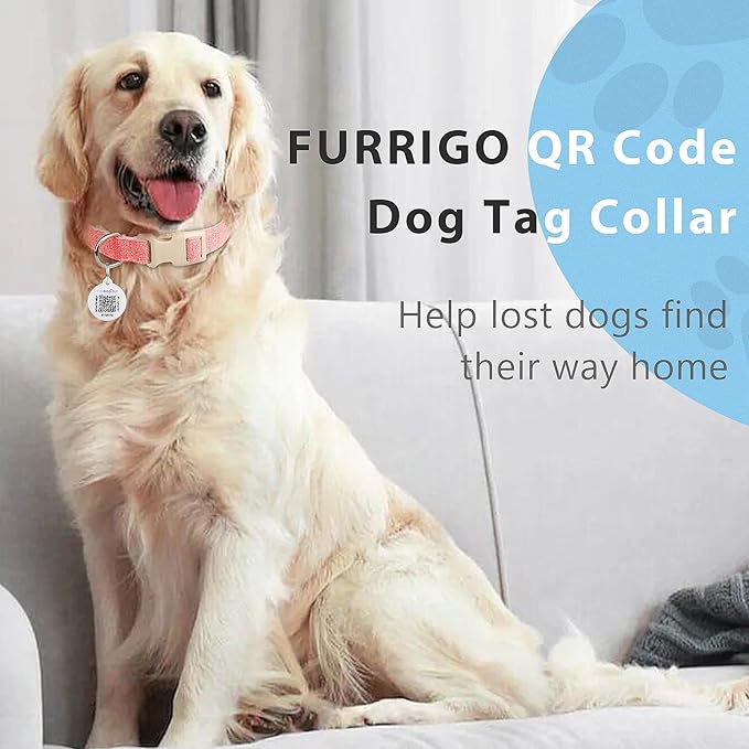Dog Collar with QR Code ID Tag, Heavy Duty Dog Collars Cotton Hemp Durable Comfortable Padded, Personalized Lost and Found Name Tags, Fits for Small Medium Large Dogs (Pink,M)