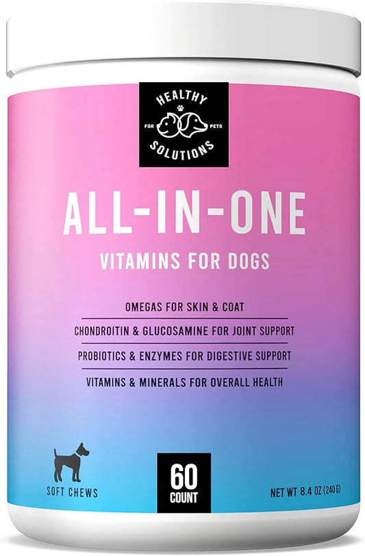 All-in-One Dog Vitamins & Supplements - Dog Multivitamin Supplement for Joint Support, Digestion, Skin, & Coat - Plus Omega-3, 6, 9 - Ultimate Daily Vitamin for Dogs - Made in USA, 60 Soft Chews