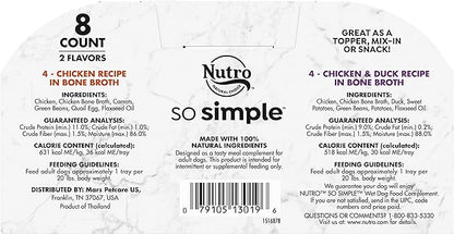 Nutro So Simple Meal Complement Wet Dog Food Chicken and Chicken & Duck Recipes in Bone Broth Variety Pack, 2 oz. Tubs, Pack of 8
