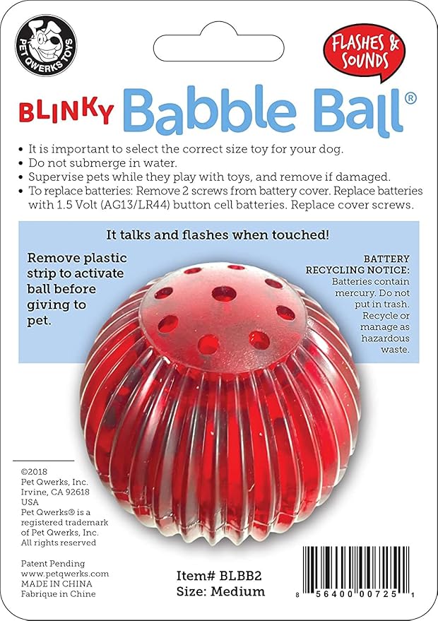 Pet Qwerks Blinky Babble Ball - Flashing Interactive Chew Dog Toy - Medium