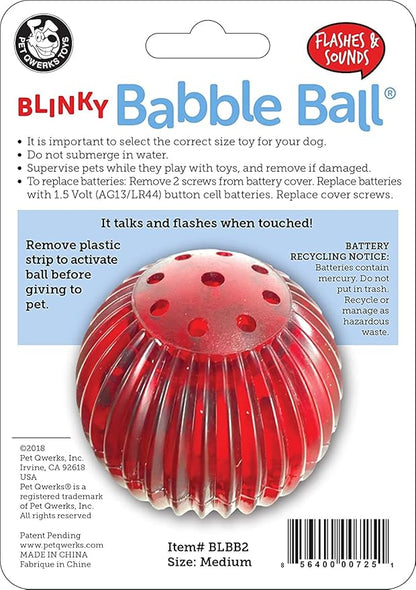Pet Qwerks Blinky Babble Ball - Flashing Interactive Chew Dog Toy - Medium
