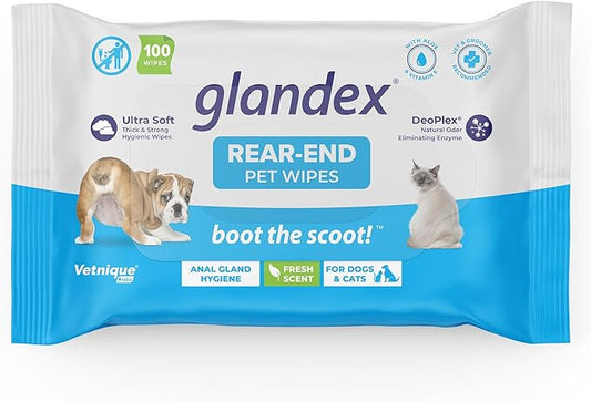 Vetnique Labs Glandex Dog Wipes for Pets Cleansing & Deodorizing Anal Gland Hygienic Wipes for Dogs & Cats with Vitamin E, Skin Conditioners and Aloe (100ct Pouch)