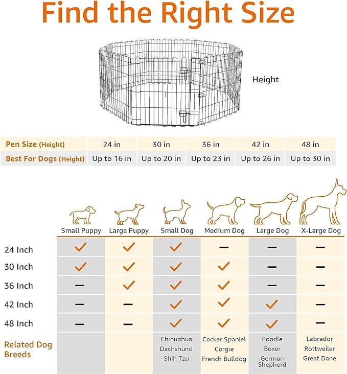 Amazon Basics - Octagonal Foldable Metal Exercise Pet Play Pen for Dogs, Fence Pen, Single Door, Extra Small, 60 x 60 x 24 Inches, Black