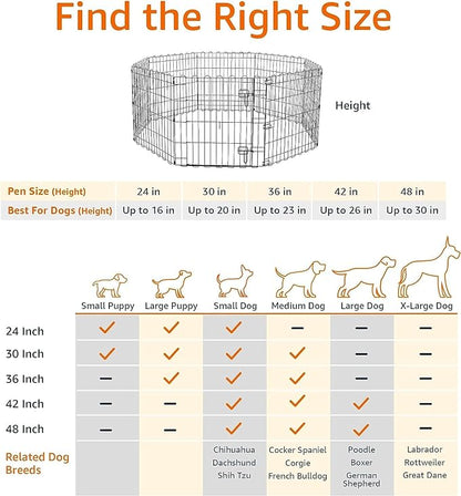 Amazon Basics - Octagonal Foldable Metal Exercise Pet Play Pen for Dogs, Fence Pen, Single Door, Extra Small, 60 x 60 x 24 Inches, Black