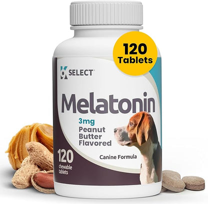 3mg Melatonin for Dogs - Adrenal Support and Sleep Support - 120 Peanut Butter Flavored Tablets - Dog Melatonin for Medium Size Dog Breeds