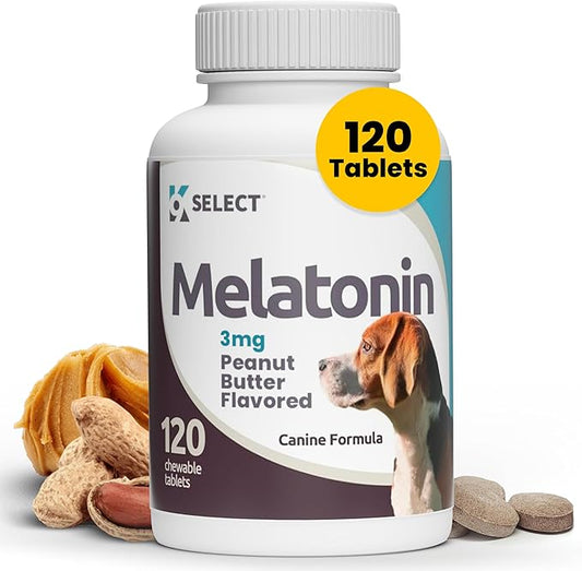 3mg Melatonin for Dogs - Adrenal Support and Sleep Support - 120 Peanut Butter Flavored Tablets - Dog Melatonin for Medium Size Dog Breeds