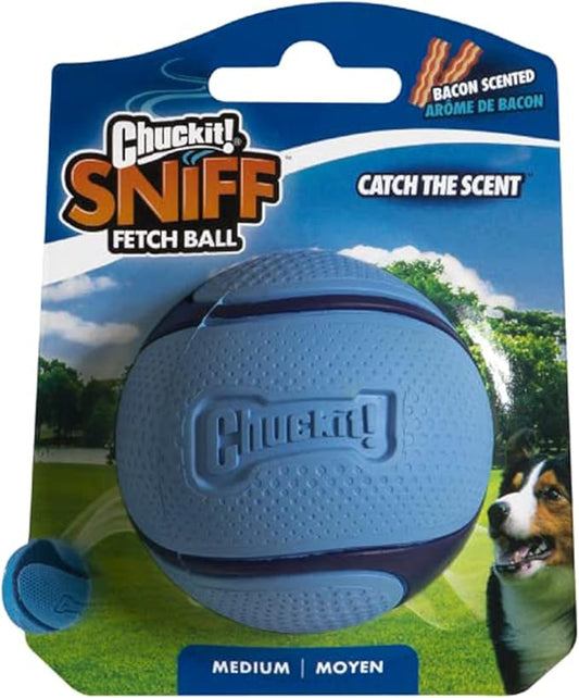 Chuckit! Sniff Ball Dog Toy, Durable High Bounce Bacon Scented Rubber Dog Ball Fetch Toy, Medium, 1 Pack