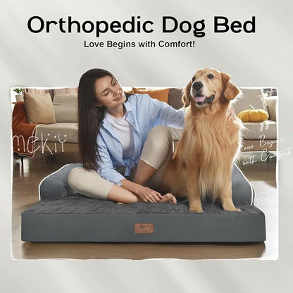 Large Dog Bed Orthopedic Washable - Memory Foam - XXL Large Big Dogs - Beds Bolster Pet - Couch Sofa - Waterproof with Removable Cover