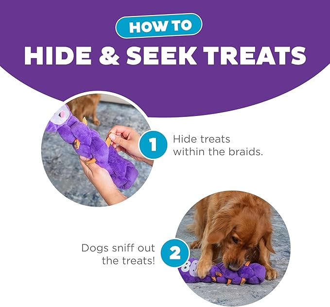 Outward Hound Nina Ottosson Twistiez Interactive Plush Dog Puzzle Dog Enrichment Toys Dog Treat Puzzle, Plush, Purple