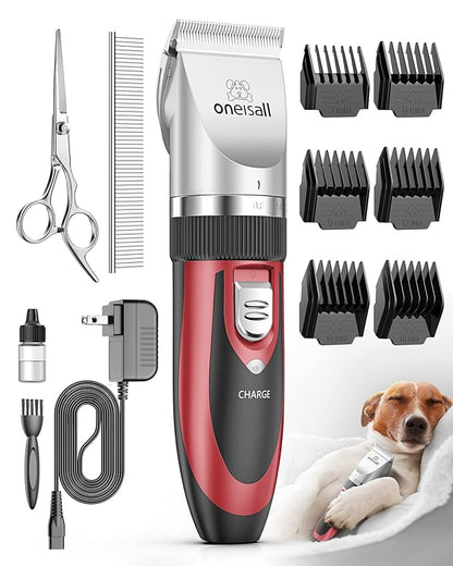oneisall Dog Shaver Clippers Low Noise Rechargeable Cordless Electric Quiet Hair Clippers Set for Dogs Cats Pets