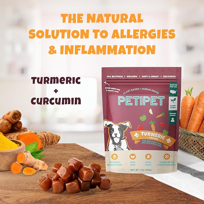 Turmeric + Curcumin - Natural, Human-Grade Allergy Relief Chews, Hip and Joint Supplement, and Anti-Inflammatory for Dogs