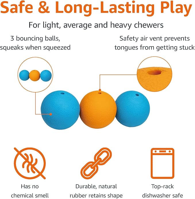 Amazon Basics Squeaker Toy Dog Balls, 2.5-Inch, 3-Pack, Blue, Orange