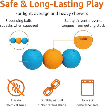 Amazon Basics Squeaker Toy Dog Balls, 2.5-Inch, 3-Pack, Blue, Orange