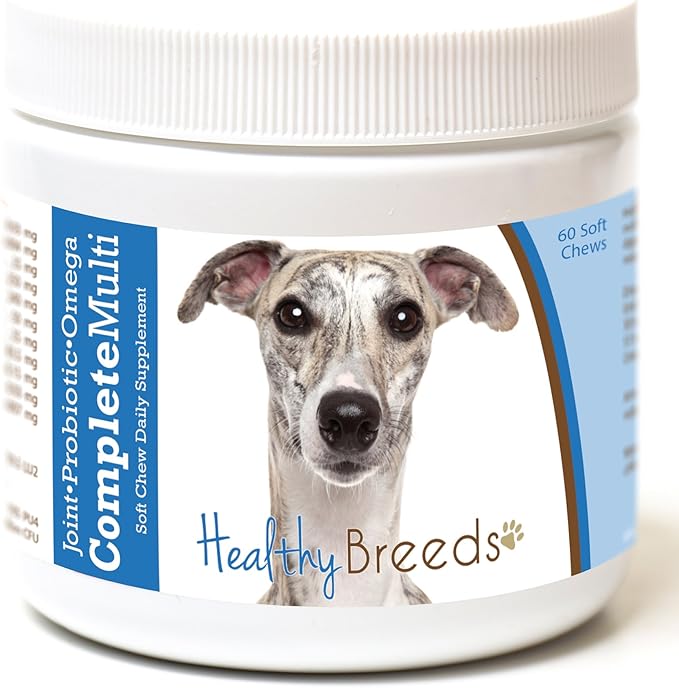 Healthy Breeds Whippet All in One Multivitamin - Complete with Probiotics, Glucosamine, Chondroitin & Omegas - 60 Soft Chewy Treats