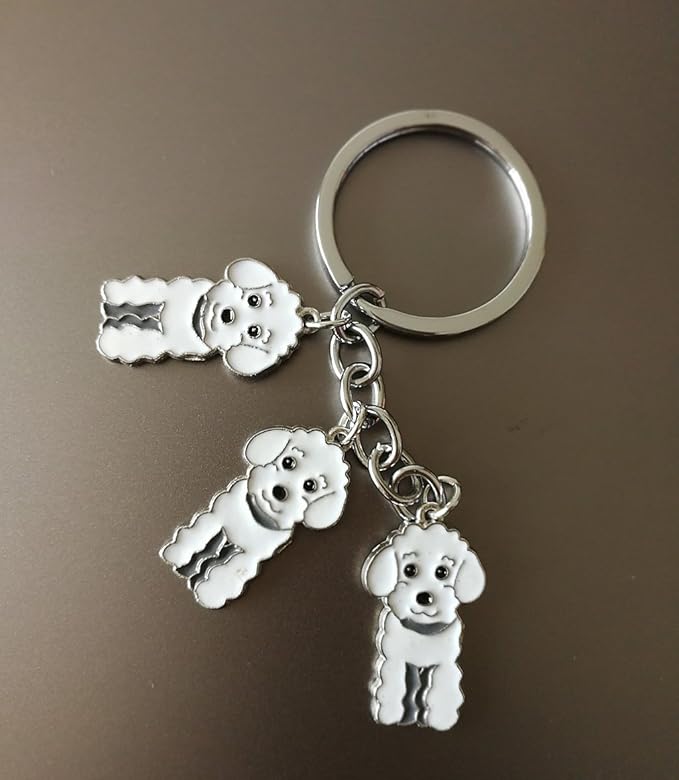 Dog Keychain, Pet Pendant Key-Ring, Cute Puppy ID Tags Metal Key Ring for Dog Lover (White Poodle)