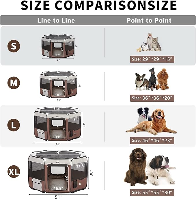 DONORO 29" Portable Pet Play Pens for Small Dog/Cat/Rabbit/Chicks, Playpen Indoor/Outdoor with Carring Case, Removable Zipper Top and Bottom
