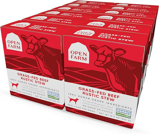 Open Farm Grass-Fed Beef Rustic Stew Wet Dog Food, Grain-Free Meal or Food Topper with Responsibly Sourced Meat and Superfoods without Artificial Ingredients, Pack of 12, 12.5 Oz each