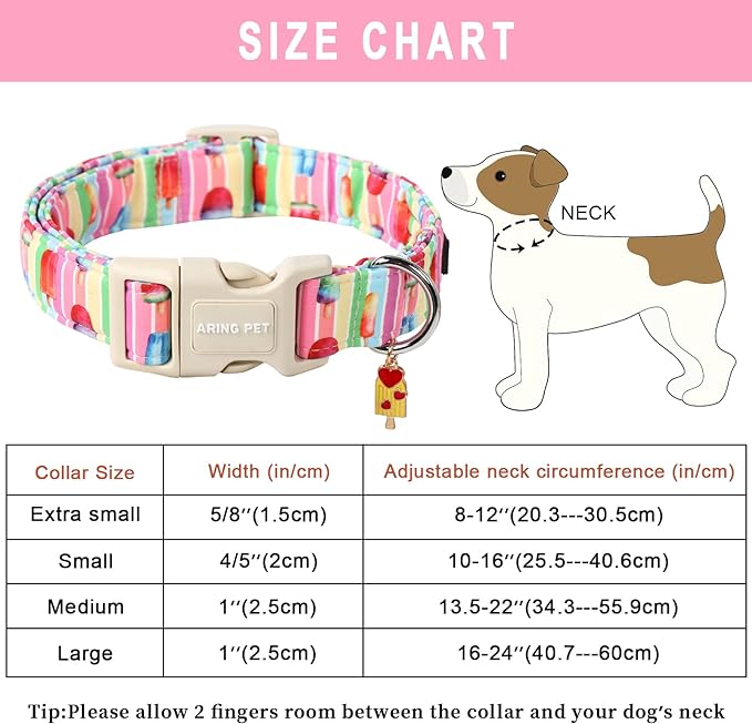 ARING PET Summer Dog Collar-Cute Popsicle Dog Collar for Small Dogs, Adjustable Multicolor Ice Cream Pet Collars Puppy Collar for Small Medium Large Dogs