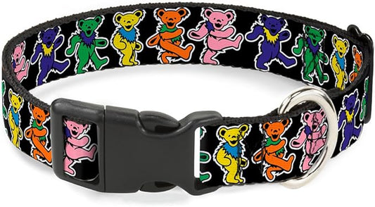 Buckle-Down Plastic Clip Collar - Dancing Bears Black/Multi Color - 1/2" Wide - Fits 6-9" Neck - Small