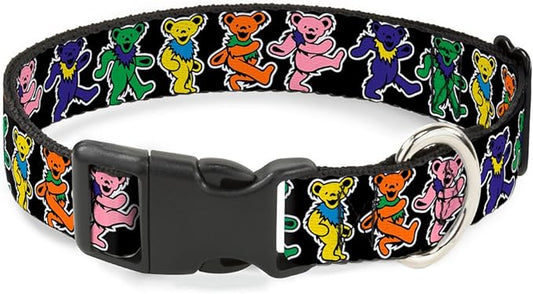 Buckle-Down Plastic Clip Collar - Dancing Bears Black/Multi Color - 1.5" Wide - Fits 18-32" Neck - Large