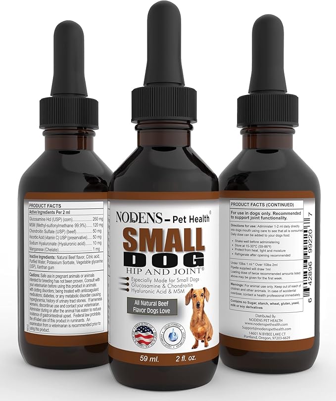 NODENS Small Dog Hip and Joint Liquid Glucosamine for Dogs with Chondroitin & MSM Hyaluronic Acid - Dog Joint Supplement for Dog Joint Flexibility - Glucosamine Natural Pain Relief for Dog Arthritis